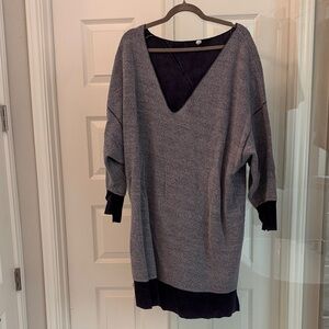 Women's V-Neck Sweater Dress- Navy